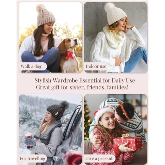 3 PCS Womens Beanie with Pom Pom, Knit Beanie Hats for Women Winter and Fall main image 5